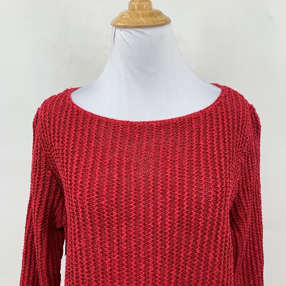 Lauren Ralph Lauren Sweater Womens S Small Red Linen Blend Boat Neck 3/4 Sleeves - Picture 3 of 10
